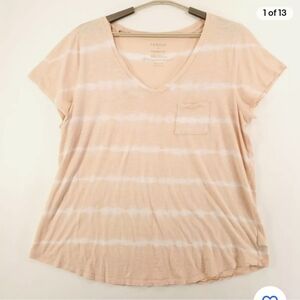 Torrid Shirt Classic Fit Peach White Tie Dye Stripe Soft, size 1